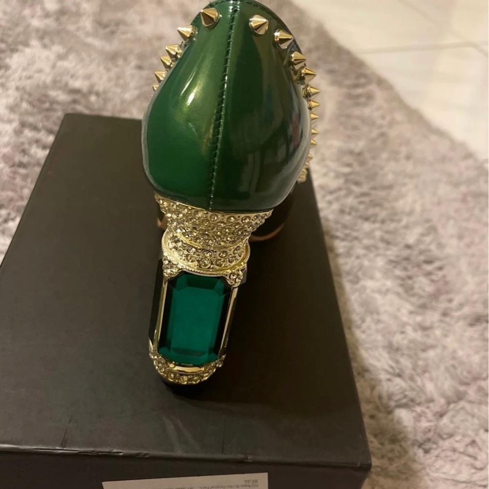 SOLD Unique Studded Emerald Gem Heel Pumps - Picture 2 of 2